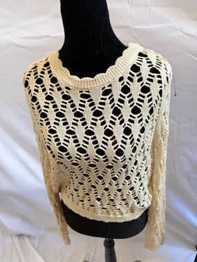 Christian Lacroix Cream Open-Knit Scoop Neck Sweater